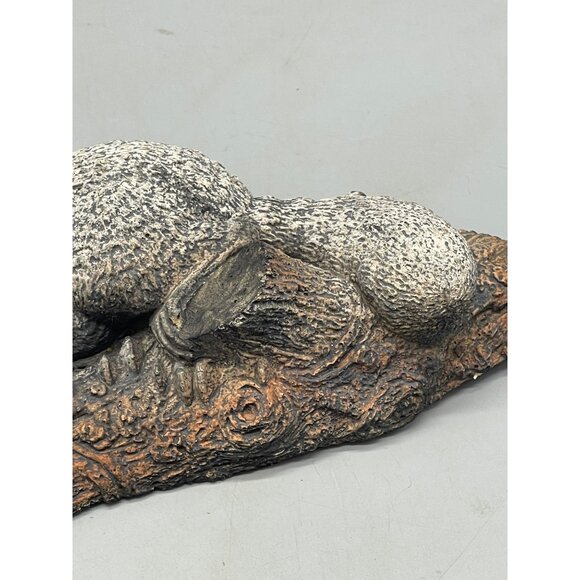 wall hanging or table art work figurine ceramic Fox laying log black fox READ - Picture 3 of 7